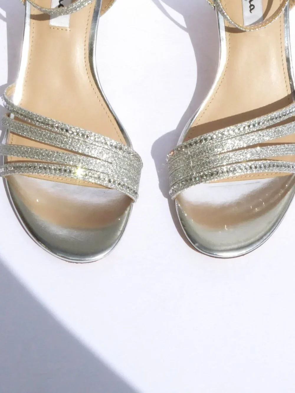 Nina New York silver rhinestone glitter strappy ankle strap heels size 8.5